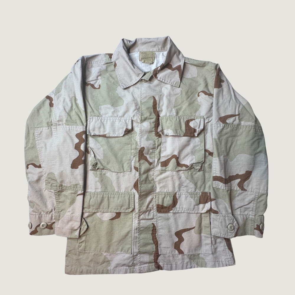 Vintage Military Field Jacket Mens S Regular BDU 3 Color Desert Camo Button Down